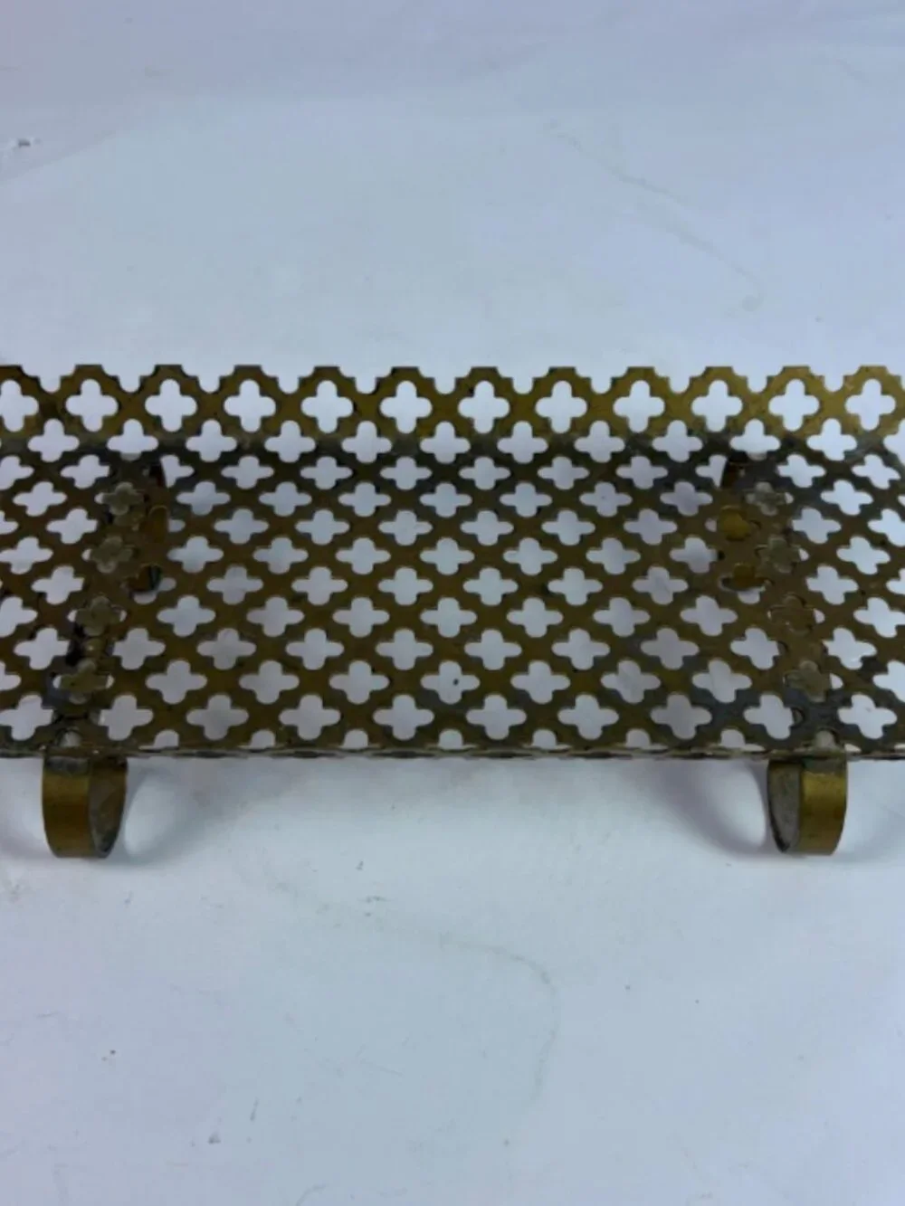 Vintage MCM Brass Wall Shelf | Clover Cutout Hanging Shelf | Hollywood Regency